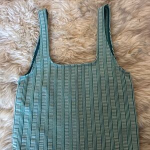 Anthropologie Teal Striped Square-Neck Crop Tank